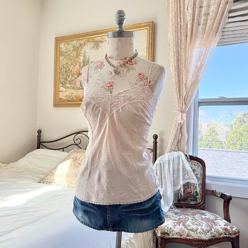90s Applause blush pink lace trim camisole top size 36